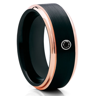 Black Tungsten Wedding Band - Black Diamond Ring - Rose Gold Tungsten - Brush - Clean Casting Jewelry