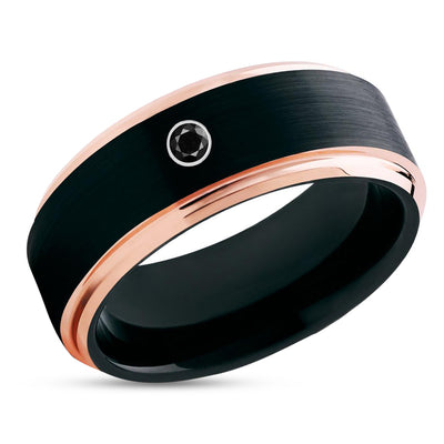 Black Tungsten Wedding Band - Black Diamond Ring - Rose Gold Tungsten - Brush