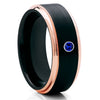 Black Tungsten Wedding Band - Rose Gold Tungsten Ring - Blue Sapphire - Clean Casting Jewelry
