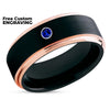 Rose Gold Tungsten Ring - Black Wedding Ring - Blue Sapphire - Black Tungsten Ring - Band