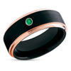 Black Tungsten Ring - Rose Gold Wedding Band - Emerald Wedding Ring - Tungsten Ring