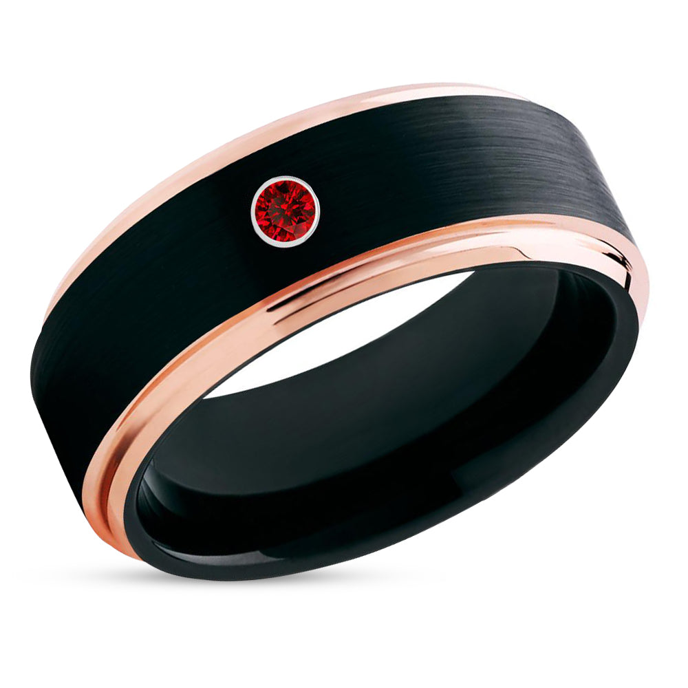 Black Wedding Ring - Rose Gold Wedding Ring - Ruby Ring - Anniversary Ring