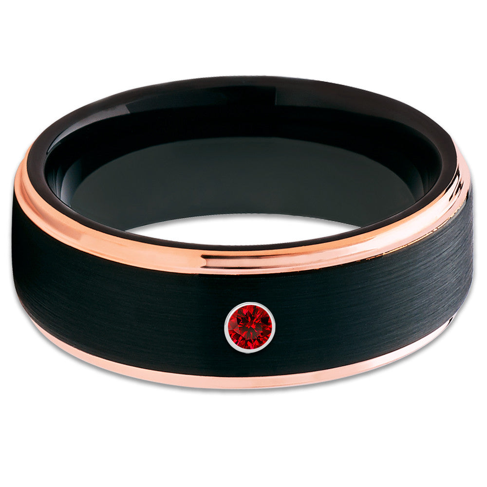 Ruby Tungsten Ring - Black Tungsten - Rose Gold Tungsten Ring - Clean Casting Jewelry