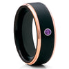 Amethyst Wedding Band - Black Tungsten Ring - Rose Gold Tungsten Band - Clean Casting Jewelry