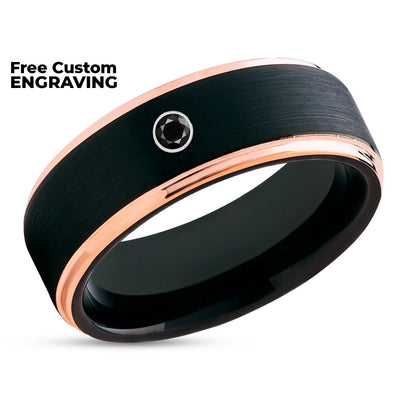 Black Tungsten Wedding Band - Black Diamond Ring - Black Tungsten Ring - Brush