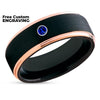 Black Wedding Band - Rose Gold Wedding Ring - Tungsten Wedding Ring - Blue Sapphire Ring