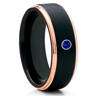 Black Tungsten Wedding Band - Blue Sapphire Ring - Black Tungsten Band - Clean Casting Jewelry
