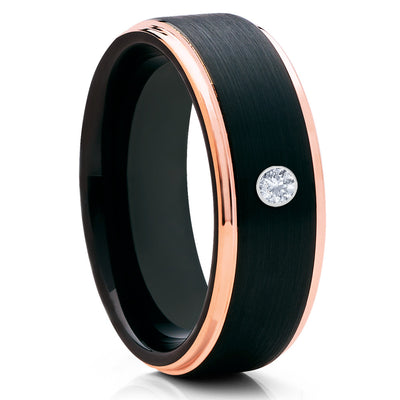 Black Tungsten Ring - White Diamond Tungsten - Rose Gold Tungsten Ring - Clean Casting Jewelry