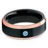 Rose Gold Tungsten Ring - Aquamarine Tungsten Ring - Black Tungsten Wedding Band - Clean Casting Jewelry