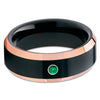 Black Tungsten Ring - Emerald Tungsten Ring - Shiny Polish - Rose Gold Ring - Clean Casting Jewelry