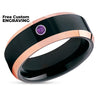 Black Wedding Ring - Rose Gold Wedding Band - Tungsten Wedding Ring - Amethyst Ring