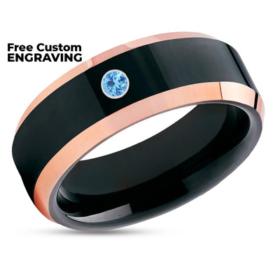 Black Tungsten Wedding Band - Blue Diamond - Tungsten Carbide - Ring - Rose Gold Ring