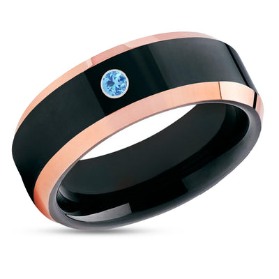 Blue Diamond Wedding Band - Black Tungsten Ring - Engagement Ring - Anniversary Ring - Ring