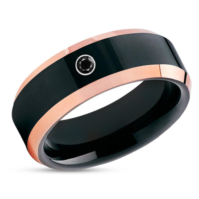 Rose Gold Wedding Ring - Black Diamond Ring - Tungsten Carbide Band - Diamond Ring