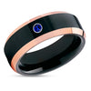 Black Wedding Ring - Rose Gold Wedding Ring - Man's Wedding Ring - Blue Sapphire Ring
