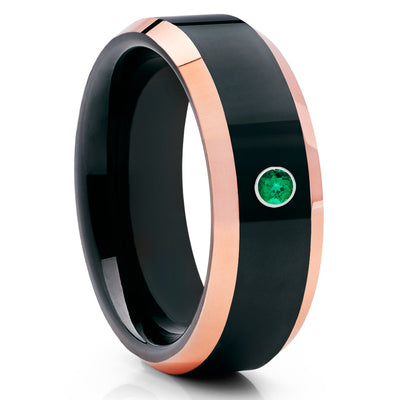 Black Tungsten Ring - Emerald Tungsten Ring - Shiny Polish - Rose Gold Ring - Clean Casting Jewelry