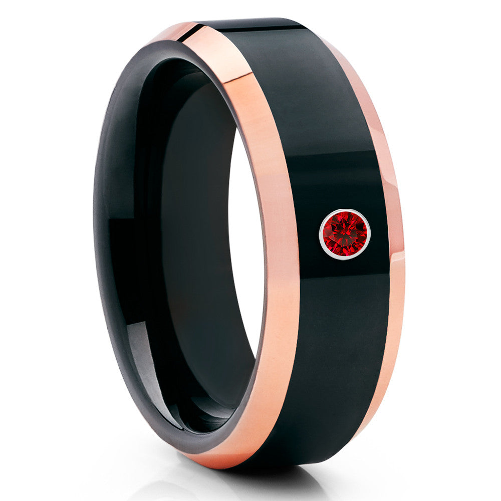 Black Tungsten Wedding Band - Ruby Tungsten Ring - Rose Gold Tungsten - Clean Casting Jewelry