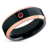 Black Wedding Ring - Rose Gold Wedding Ring - Black Tungsten Ring - Ruby Wedding Ring