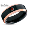 Black Wedding Ring - Rose Gold Wedding Ring - Black Tungsten Ring - Ruby Wedding Ring