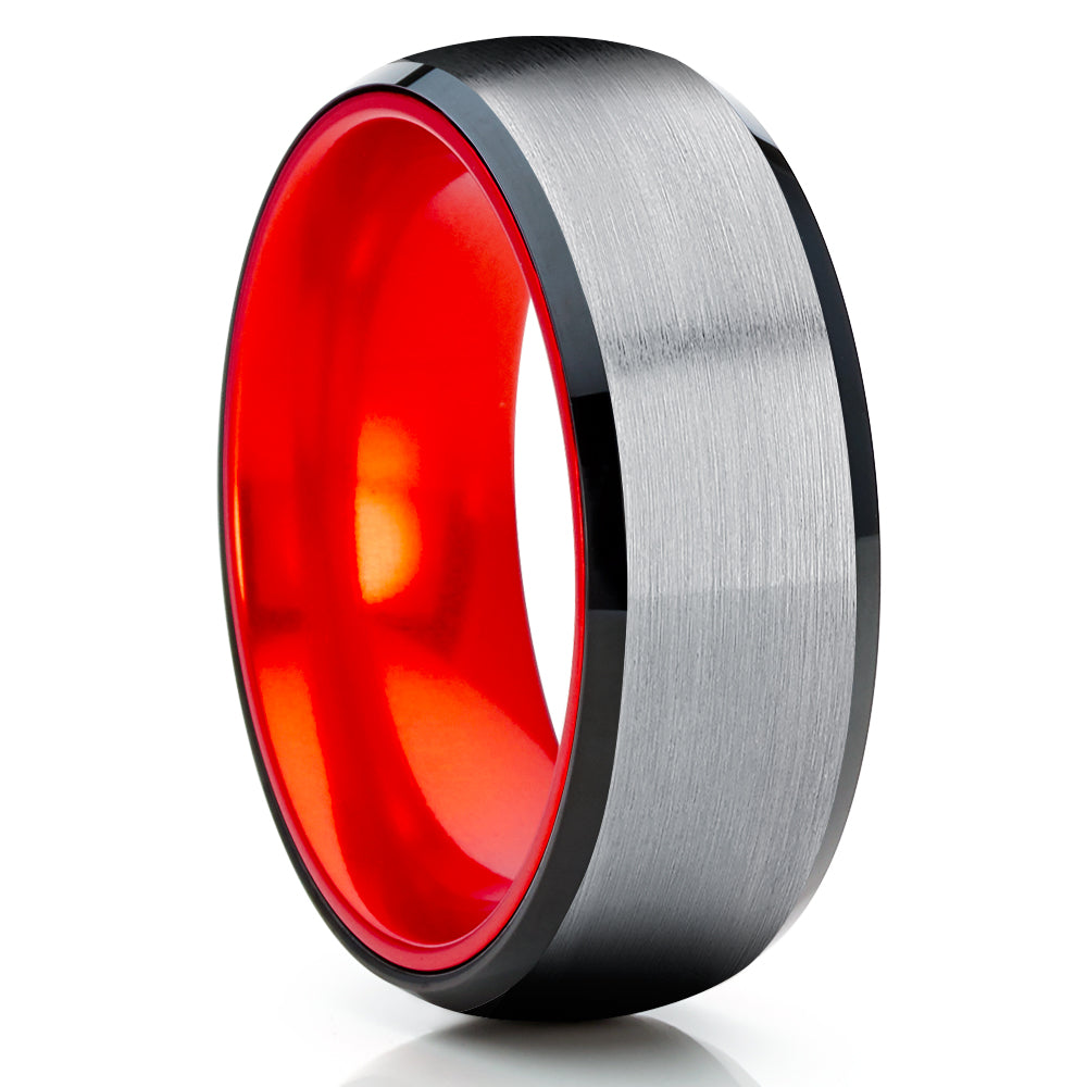 Orange Wedding Ring - Tungsten Wedding Ring - Black Tungsten Ring - Orange Ring - Wedding Band