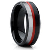 Black Tungsten Wedding Ring - Red Wedding Ring - Tungsten Wedding Band - Red Ring
