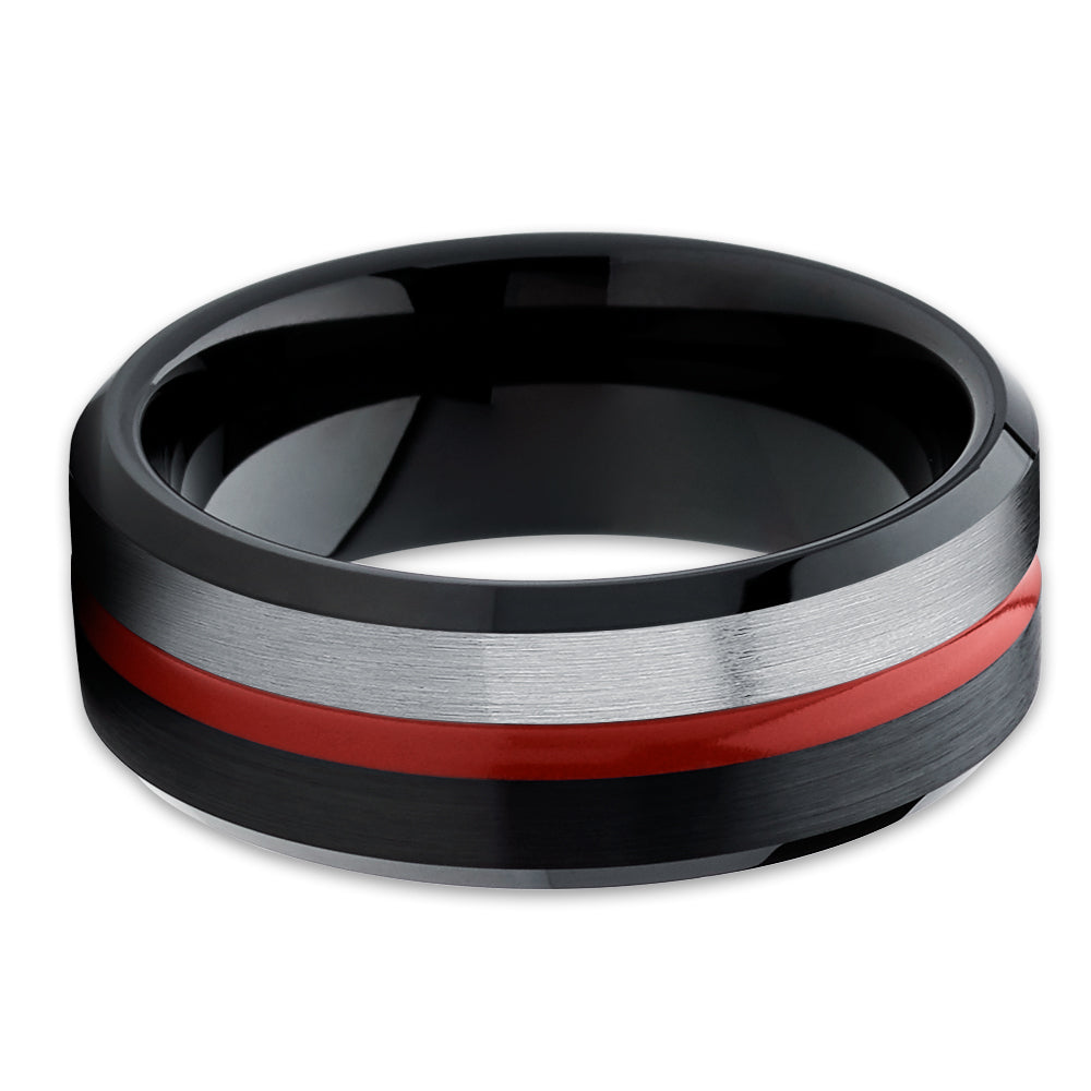 Black Tungsten Wedding Ring - Red Wedding Ring - Tungsten Wedding Band - Red Ring