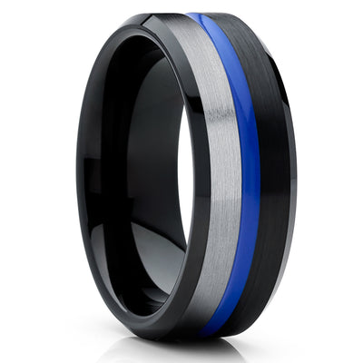 Blue Tungsten Wedding Ring - Black Tungsten Ring - Blue Wedding Band - Tungsten Carbide Ring