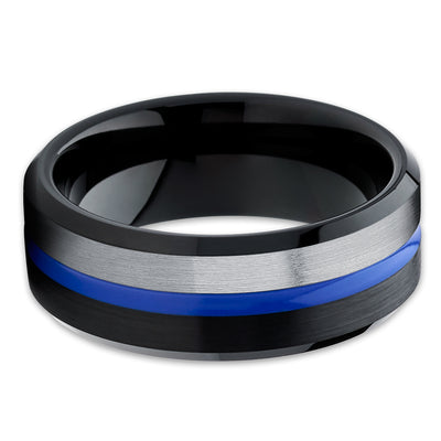 Blue Tungsten Wedding Ring - Black Tungsten Ring - Blue Wedding Band - Tungsten Carbide Ring
