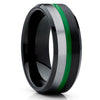 Green Tungsten Ring - Black Tungsten Ring - Black Wedding Ring - Green Wedding Band - Ring