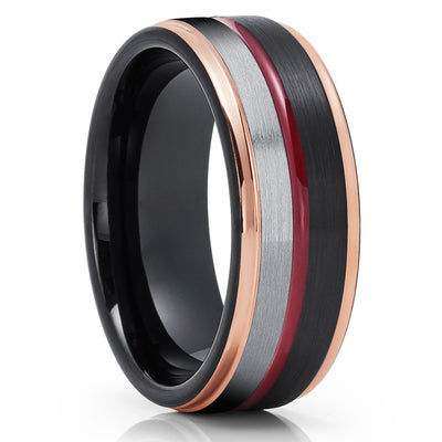 Maroon Wedding Ring - Tungsten Wedding Ring - Maroon Wedding Band - Rose Gold Ring