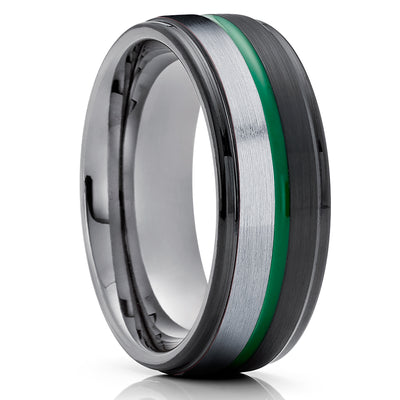 Green Wedding Ring - Green Tungsten Ring - Black Wedding Ring - Tungsten Wedding Ring - Gunmetal