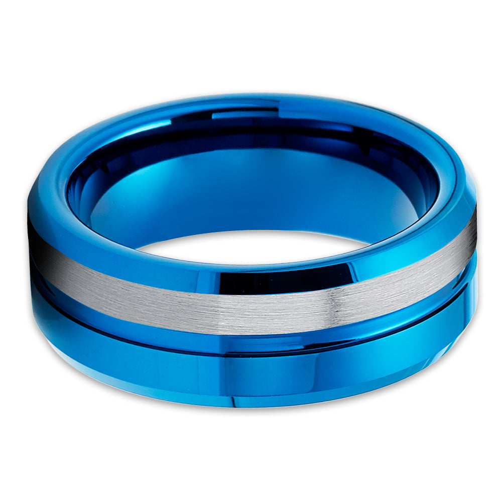 Blue Tungsten Wedding Ring  - 8mm Wedding Ring - Blue Tungsten Ring - Blue Ring