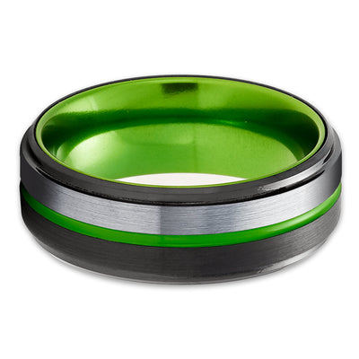 Black Wedding Ring - Green Tungsten Ring - Tungsten Wedding Band - Man's Ring - Woman's