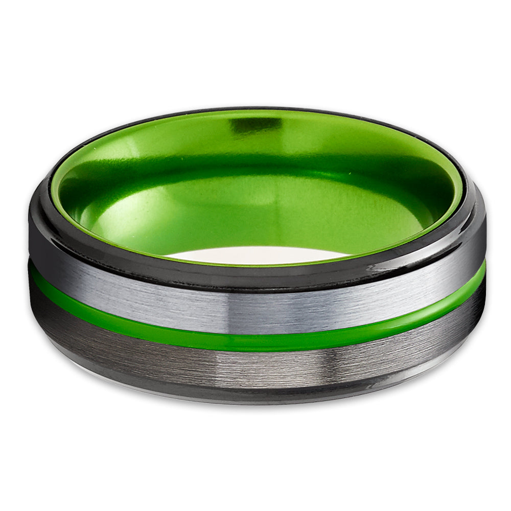 Gunmetal Wedding Ring - Green Wedding Band - Tungsten Wedding Ring - Green Wedding Band