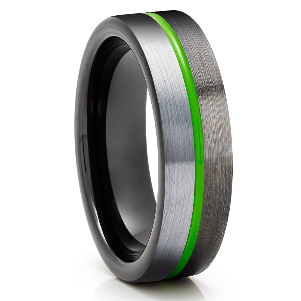 Gunmetal Wedding Ring - Black Tungsten Ring - Tungsten Wedding Band - Green Wedding Ring