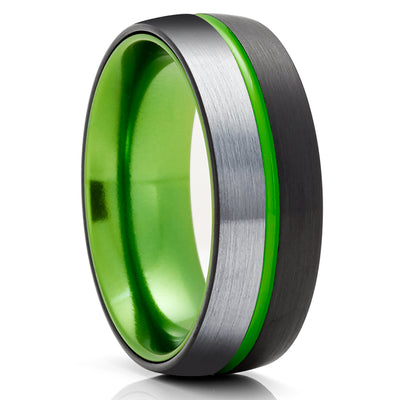 Black Wedding Ring - Green Tungsten Ring - Tungsten Wedding Ring - Green Tungsten Band