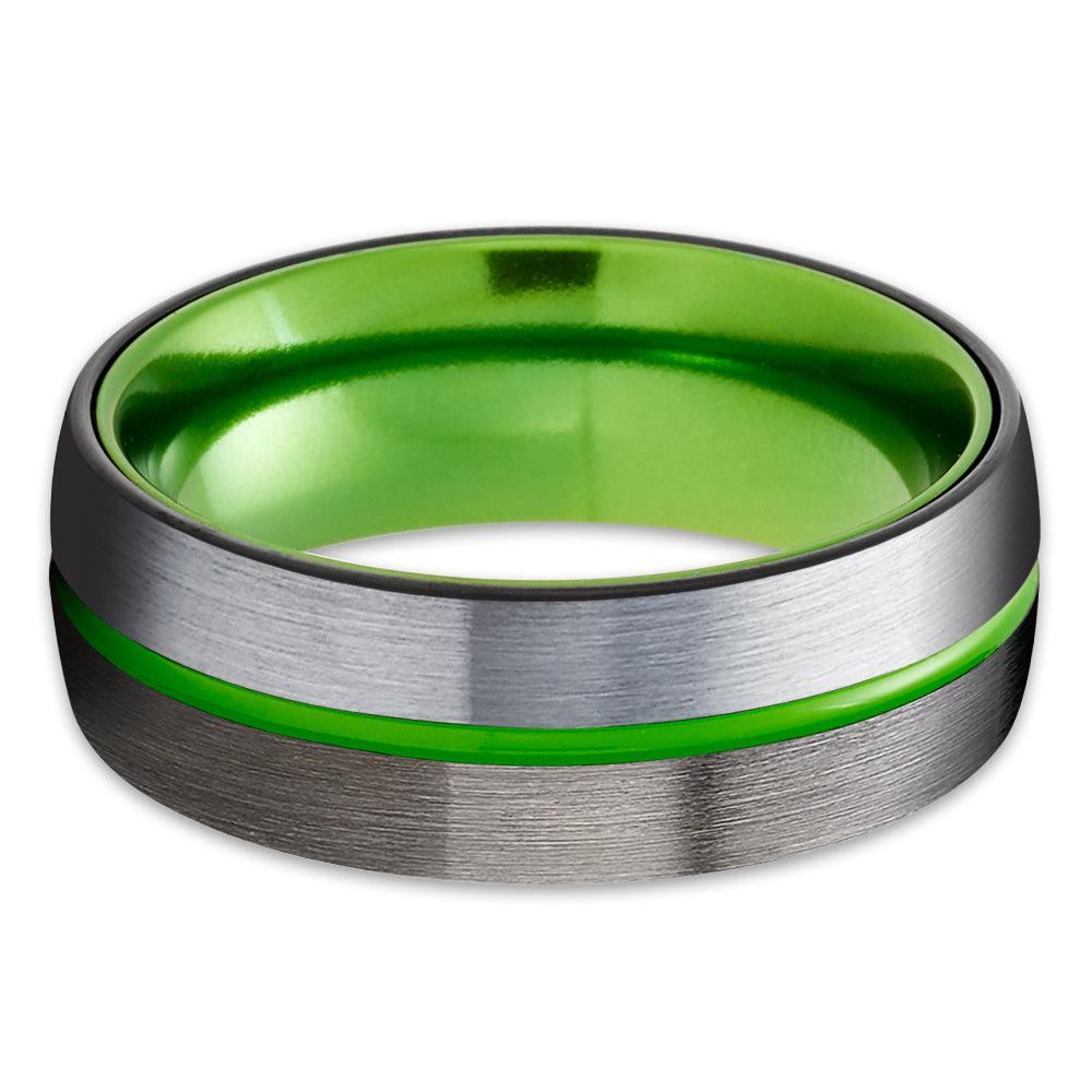 Gunmetal Tungsten Ring - Green Wedding Ring - Tungsten Wedding Ring - Gunmetal Ring
