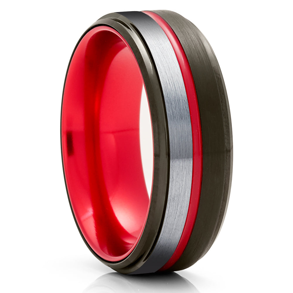 Black Tungsten Ring -  Red Wedding Ring - Tungsten Wedding Band - Red Wedding Ring - Band
