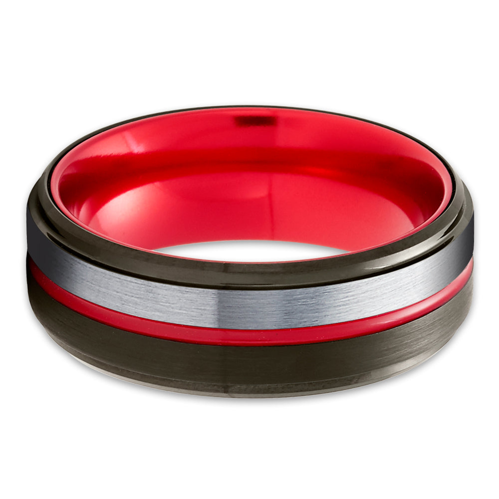 Black Tungsten Ring -  Red Wedding Ring - Tungsten Wedding Band - Red Wedding Ring - Band