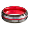 Red Tungsten Ring - Gunmetal Wedding Ring - Tungsten Carbide Ring - Red Wedding Band