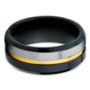 Black Tungsten Ring - Yellow Gold Wedding Ring - Tungsten wedding Band - Black Ring