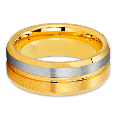 Tungsten Wedding Ring - Yellow Gold Ring - Yellow Gold Tungsten Ring - Engagement Ring