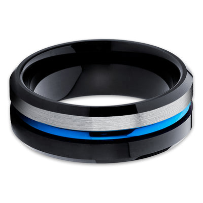 Blue Tungsten Wedding Ring - Black Tungsten Ring - Blue Wedding Band - Tungsten Ring