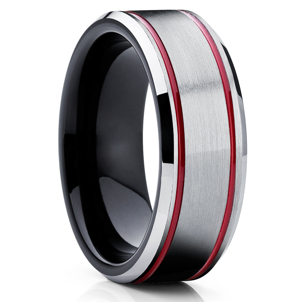Red Tungsten Wedding Ring - Black Wedding Ring - Tungsten Wedding Ring - Black Ring - Wedding Band