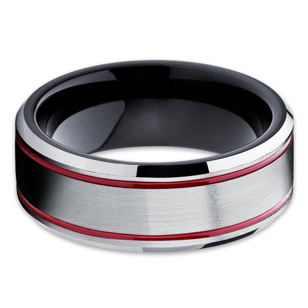 Red Tungsten Wedding Ring - Black Wedding Ring - Tungsten Wedding Ring - Black Ring - Wedding Band