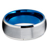Blue Wedding Ring - Blue Tungsten Ring - 8mm Wedding Ring - Silver Wedding Ring - Tungsten Band