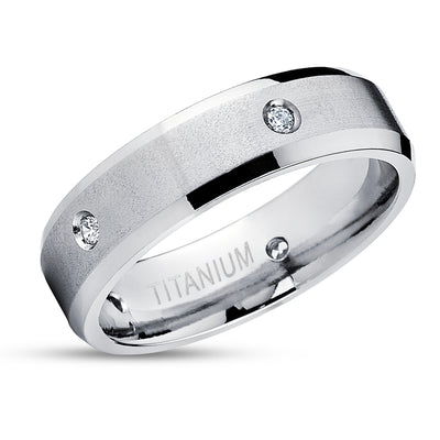 Diamond Wedding Ring - Titanium wedding Ring - White Diamond Ring - Wedding Band