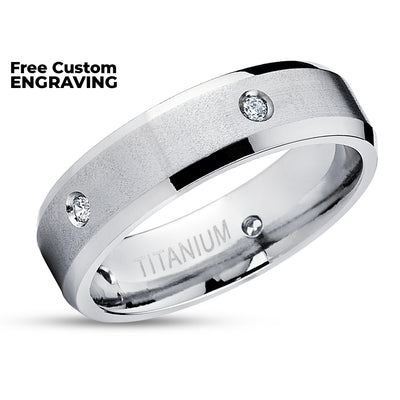 Diamond Wedding Ring - Titanium wedding Ring - White Diamond Ring - Wedding Band