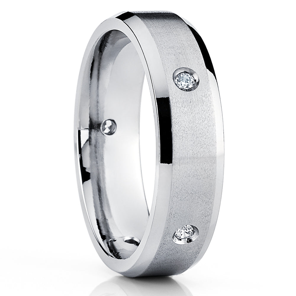 Diamond Wedding Ring - Titanium wedding Ring - White Diamond Ring - Wedding Band