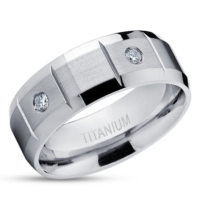 Diamond Wedding Ring - White Diamond Ring - Titanium Wedding Ring - Wedding Band - Ring
